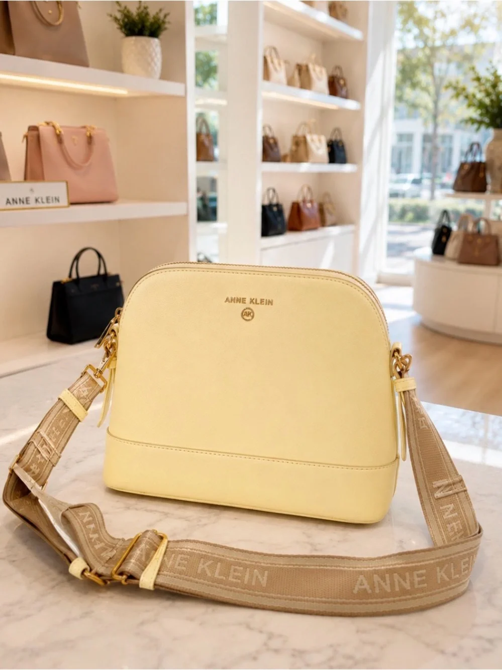 Anne Klein Pale Butter Yellow Dome Crossbody Bag